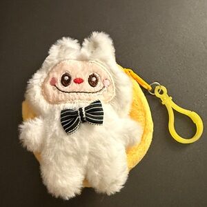 Labubu plush toy keychain White & yellow Plush Character Coin Purse-New